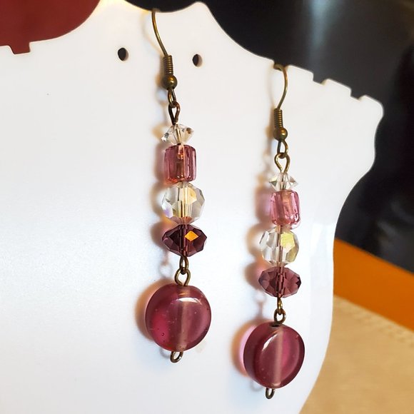 2" Bronze Hook Glass Bead Layer with Disc Earrings